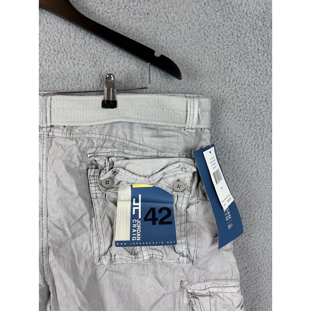 Jordan Craig Cargo Shorts Mens 42 Gray Belted Cotton 12 Inseam Drawstring New